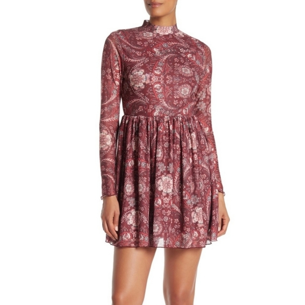 Taylor & Sage Long Sleeve Floral Print Mesh Dress